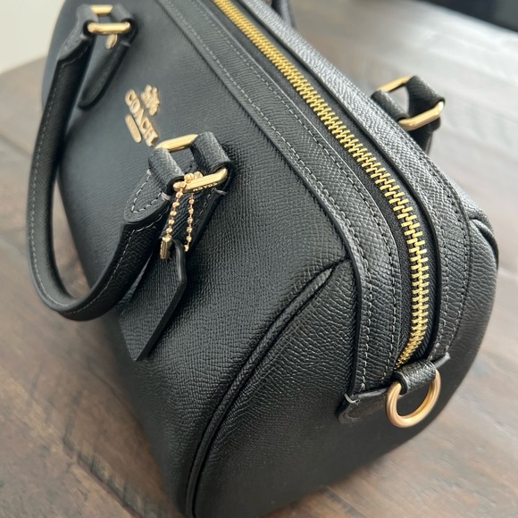 Coach Black Leather Rowan Satchel with Gold Accents - Picture 2 of 6